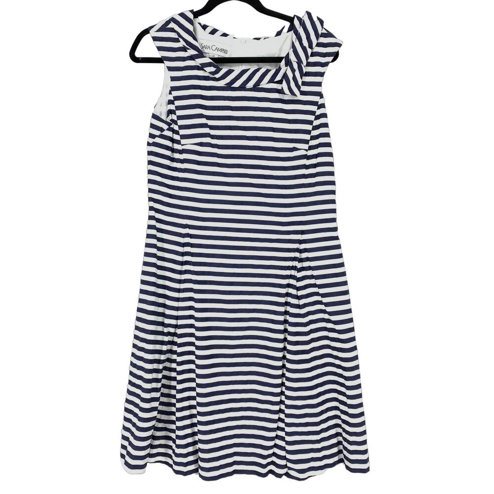 Sara Campbell Dress Women's Size 10 Striped Casual A-Line Sleeveless Blue White